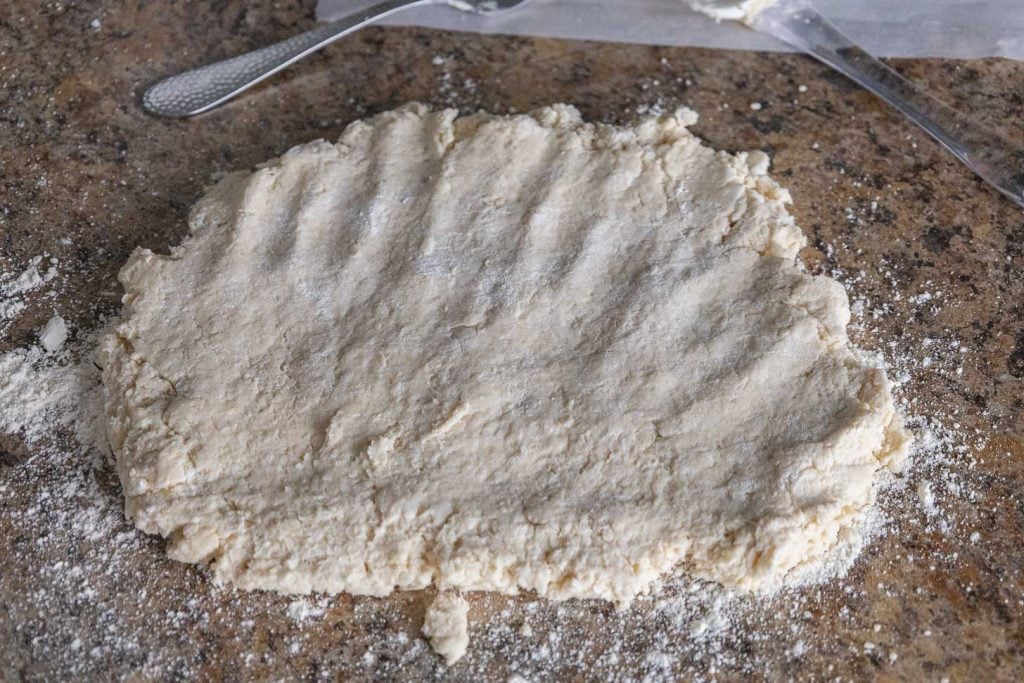 Press the dough out flat on a floured surface
