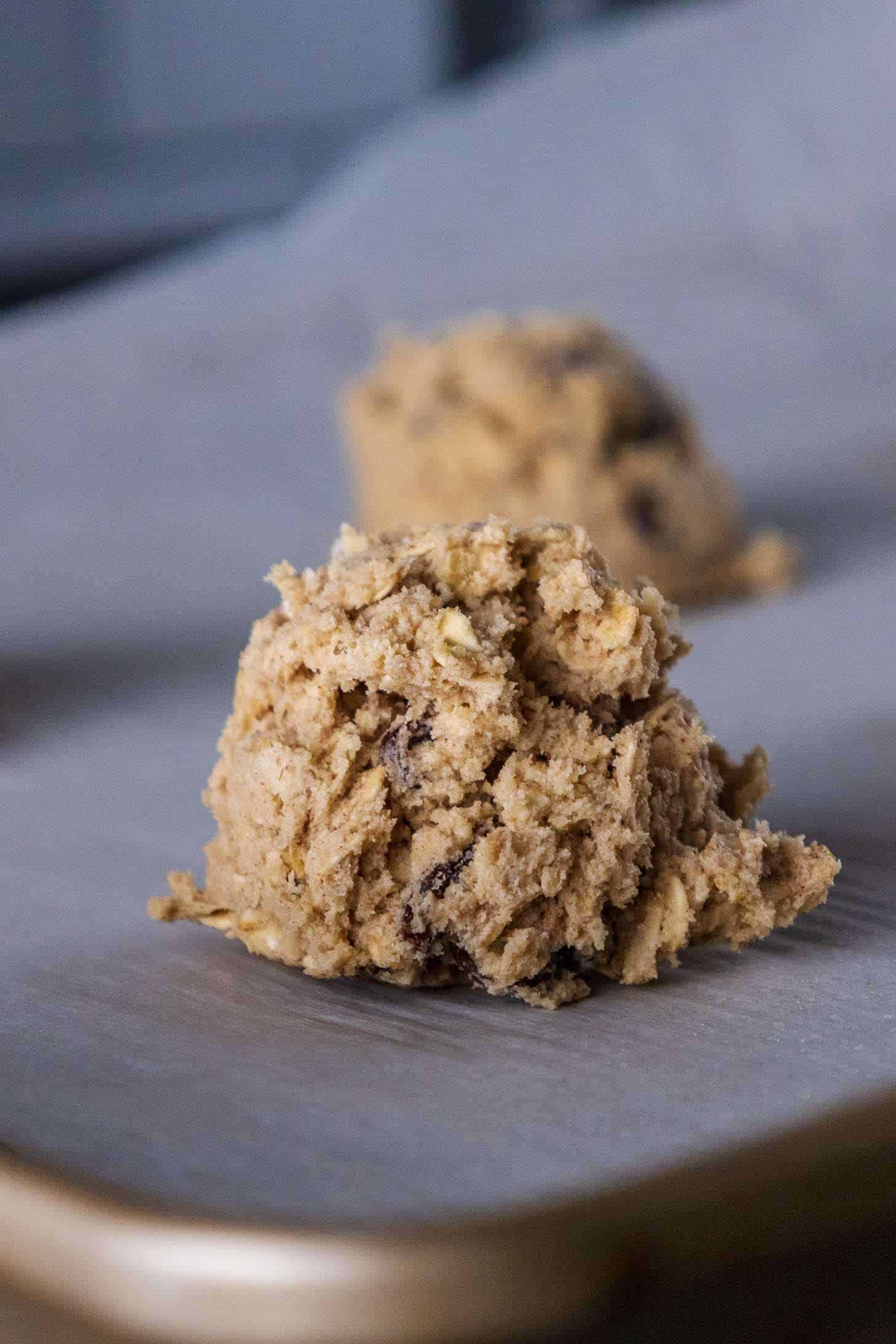 Scooped chewy vegan oatmeal cookie recipe