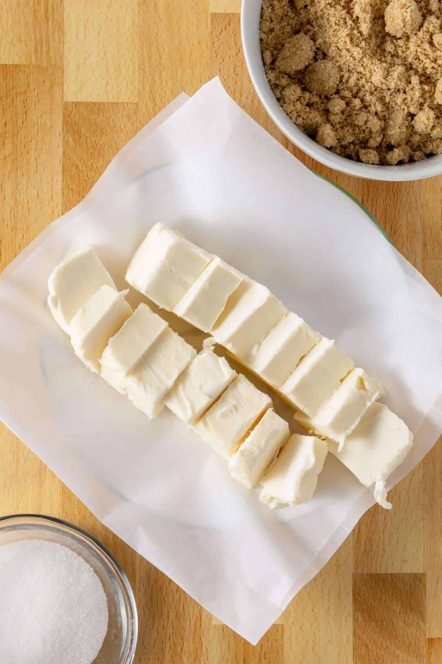 The vegan butter and the light brown sugar and the organic white sugar