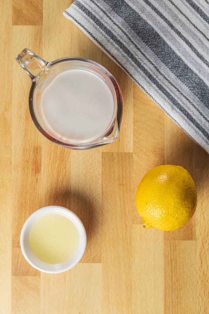 Unsweetened plant milk and lemon juice for making that sour tang buttermilk flavor