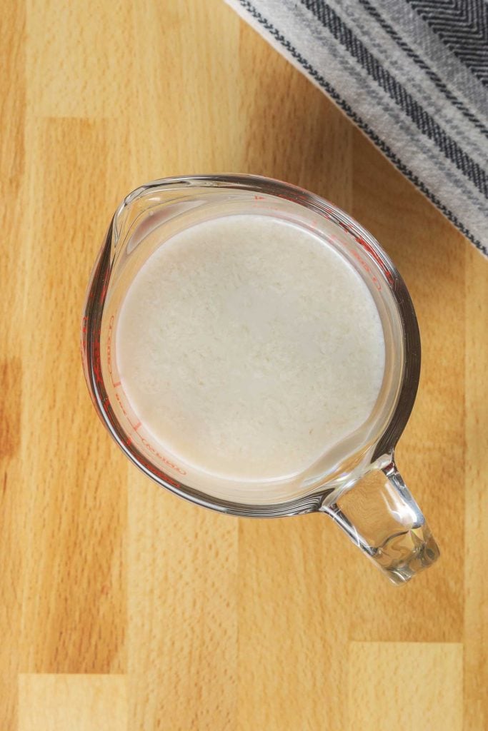 Plant milk that has been slightly curdled from the lemon juice 