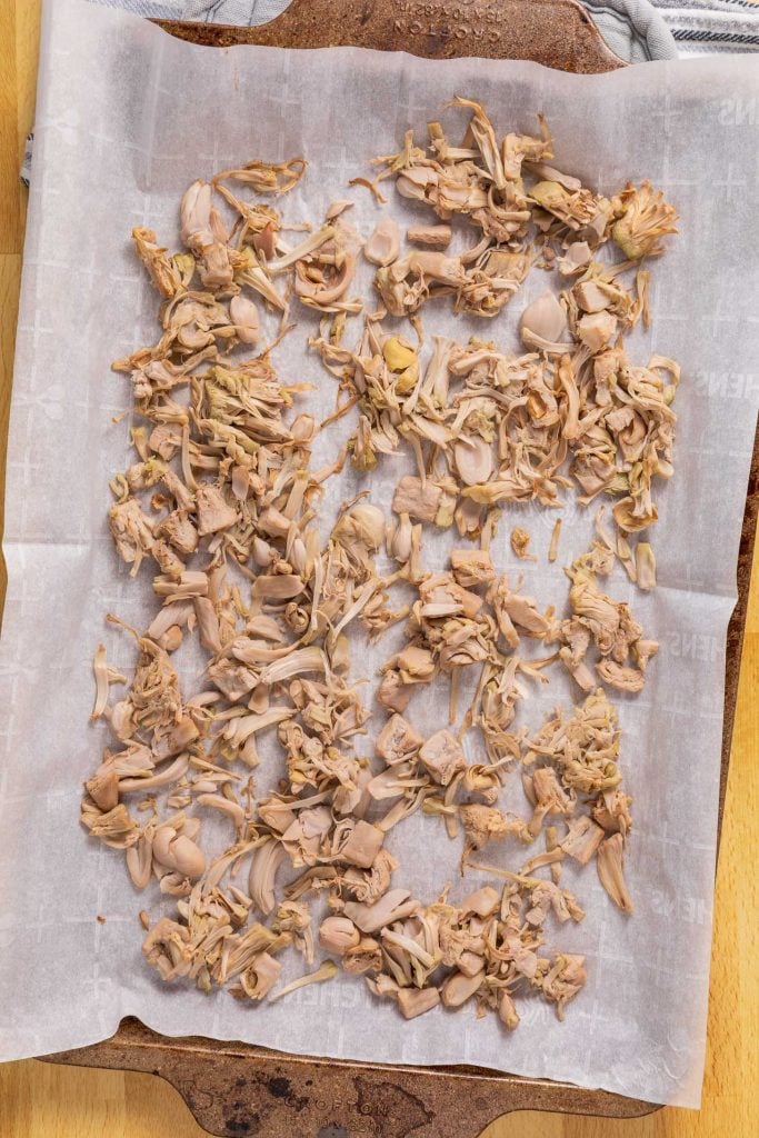 Bake the jackfruit on low for one hour to dry the fibers 