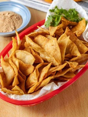Homemade chips with Copycat Siete Dairy Free Queso Cheese Seasoning