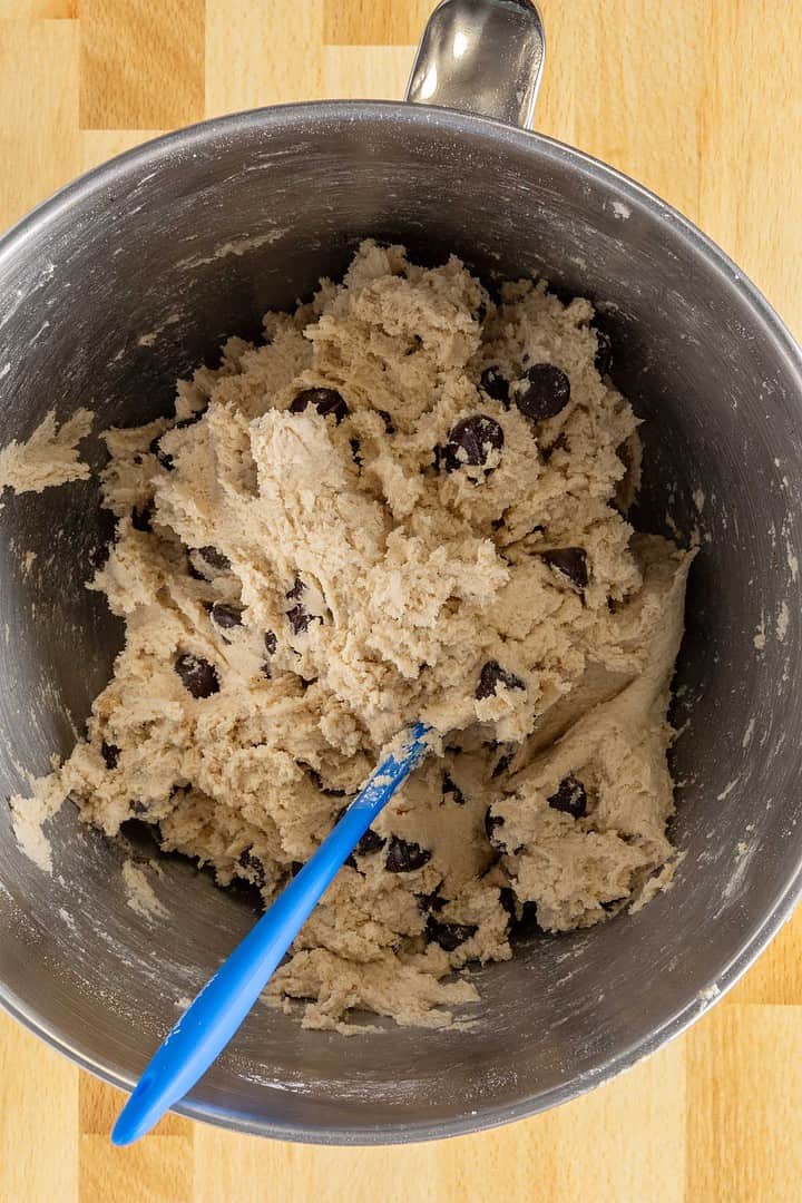chocolate chips folded in the gluten free dairy free chocolate chip cookies dough
