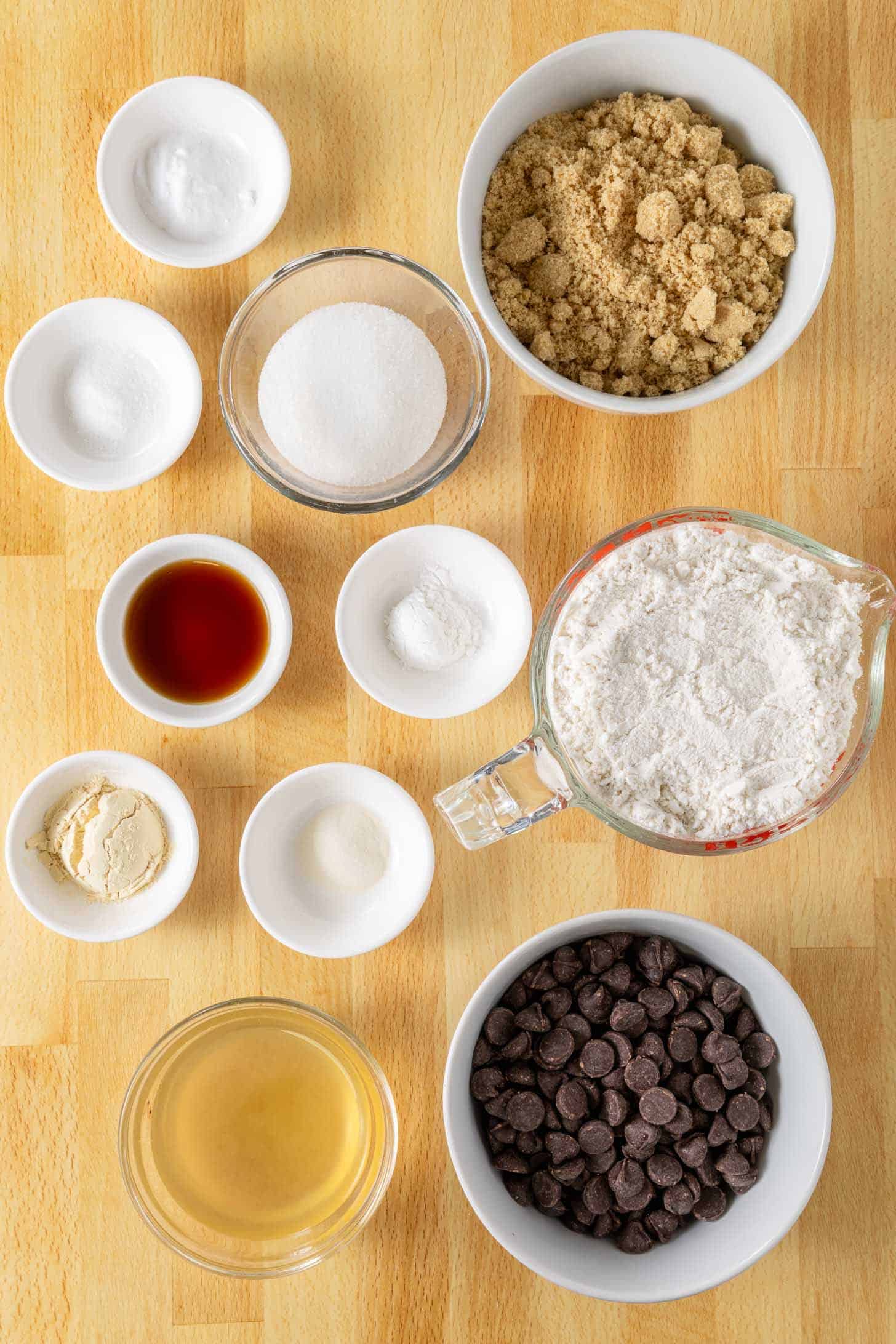 Ingredients for Vegan Bakery Style Gluten Free Chocolate Chip Cookies