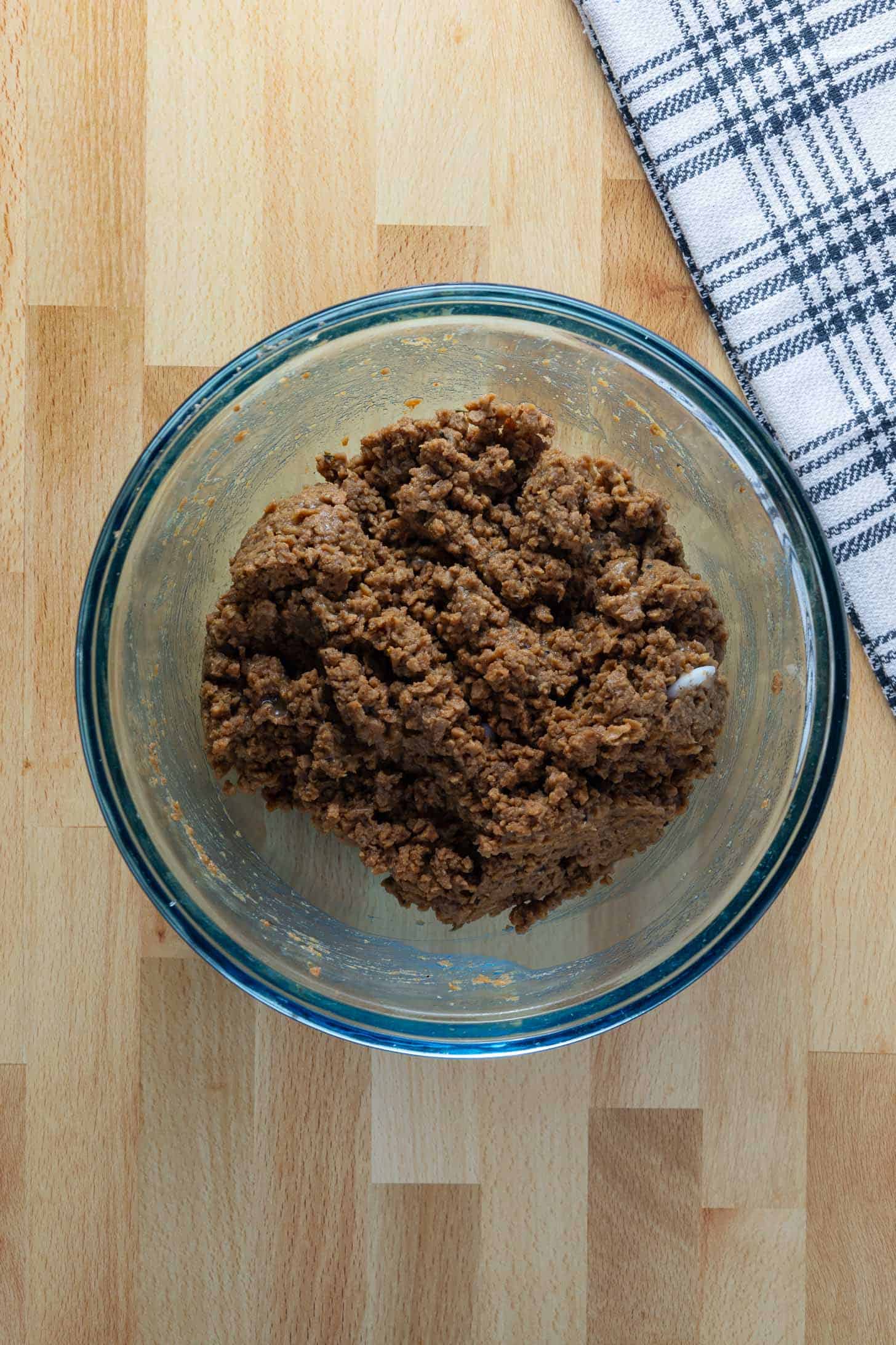 Ingredients with the burger binder gel mixed in