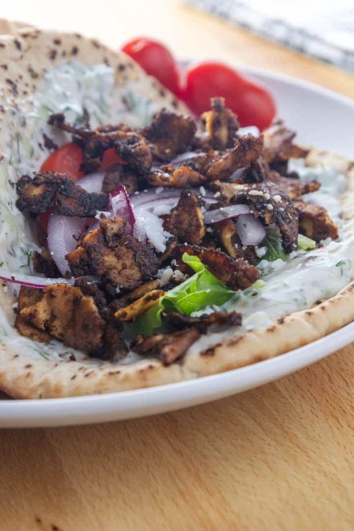 Marinated Shaved Tofu Vegan Gyros With PlantBased Tzatziki A Bee Made It