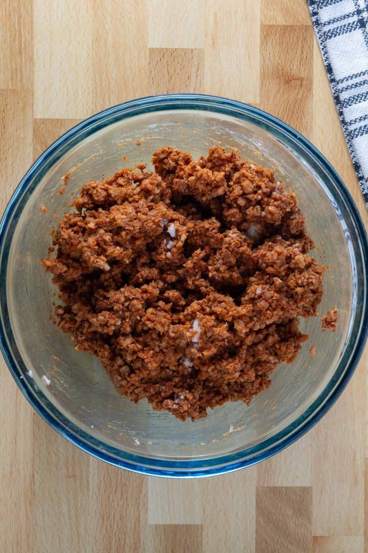 Stirred the burger binder gel into the vegan chorizo mixture
