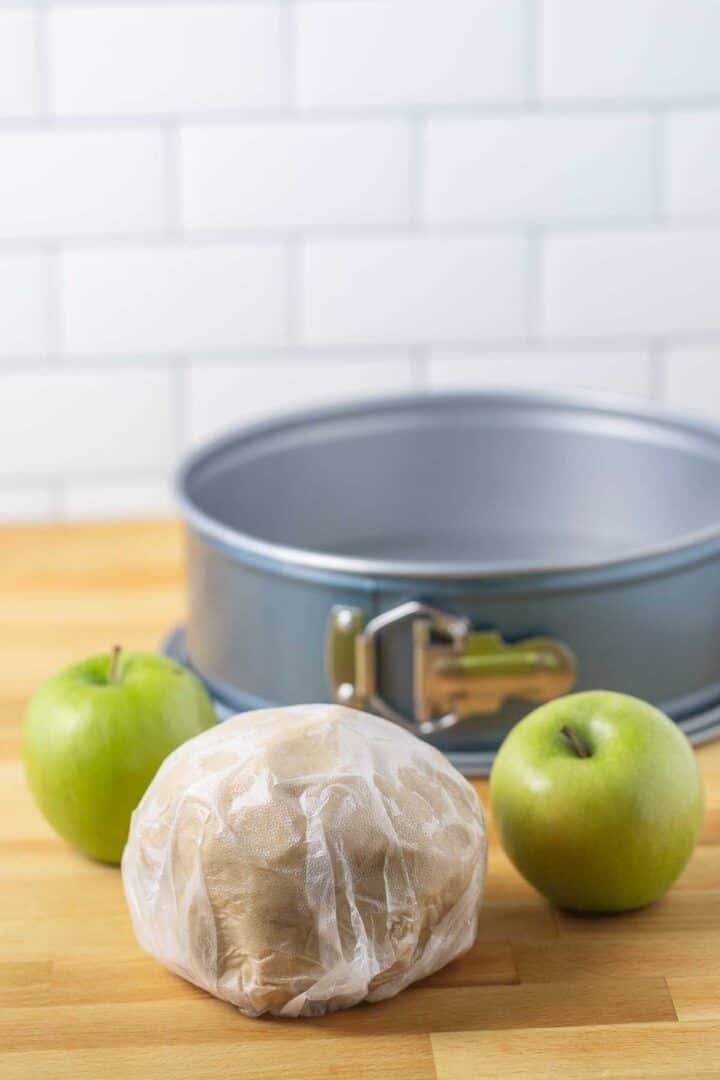 Chilled dough in plastic wrap