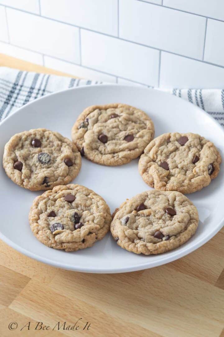 A plate of gluten free dairy free chocolate chip cookies