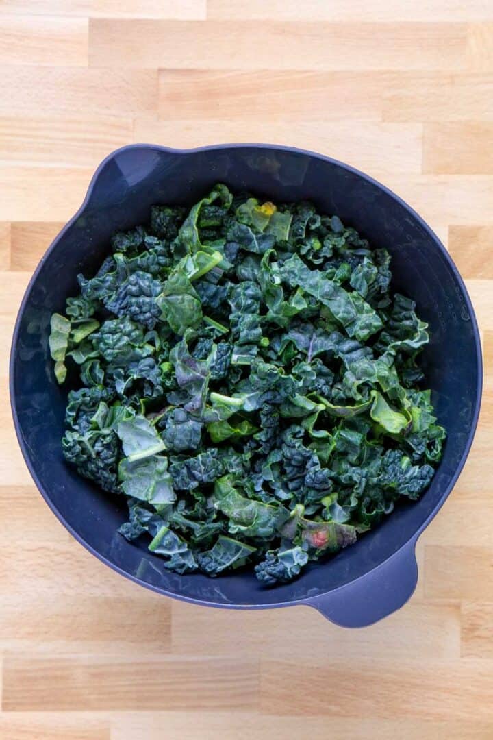 Sliced dinosaur kale for the recipe