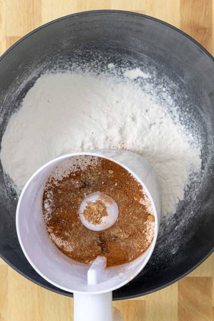 Sifting the dry ingredients for this kruidnoten recipe