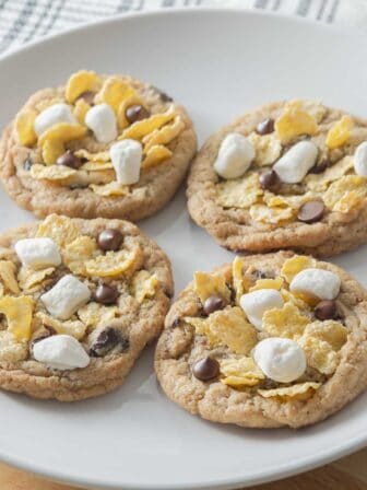 Feature photo for this recipe post of 4 Milk Bar Cornflake Cookies on a Serving Plate