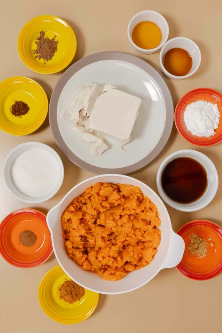 Ingredients for making a sweet potato pie with silken tofu