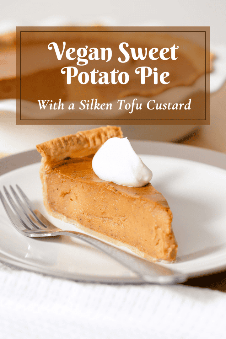 Pin image for this post about how to make a sweet potato pie with silken tofu