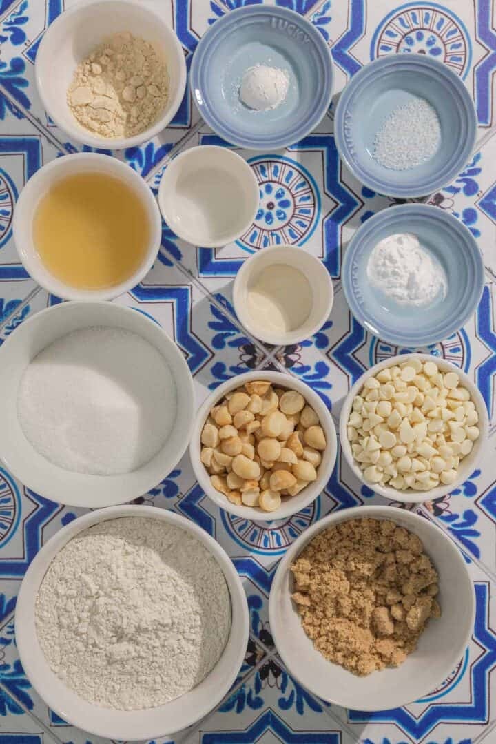 Ingredients for these Vegan White Chocolate Macadamia Cookies