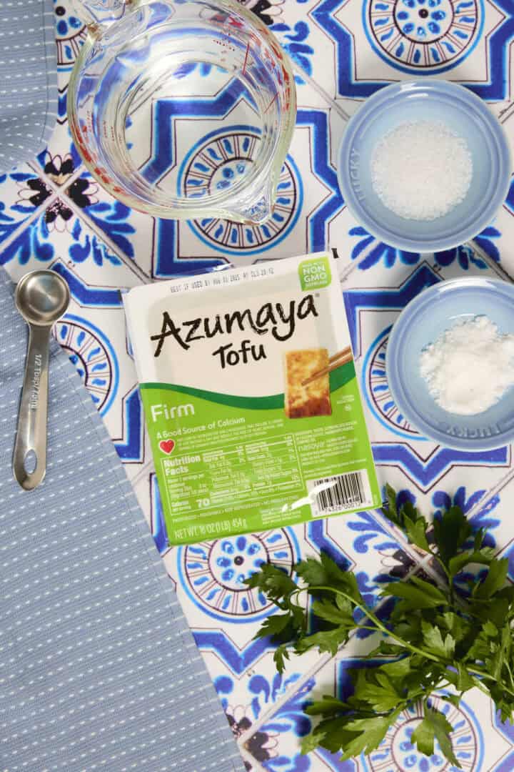 Ingredients for the tofu feta recipe