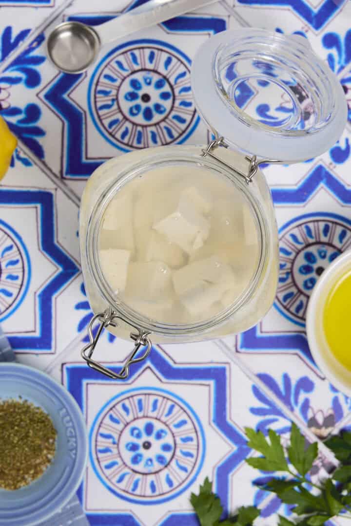 Tofu cubes covered with the brine
