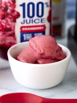A bowl of cranberry sorbet made in the Ninja Creami