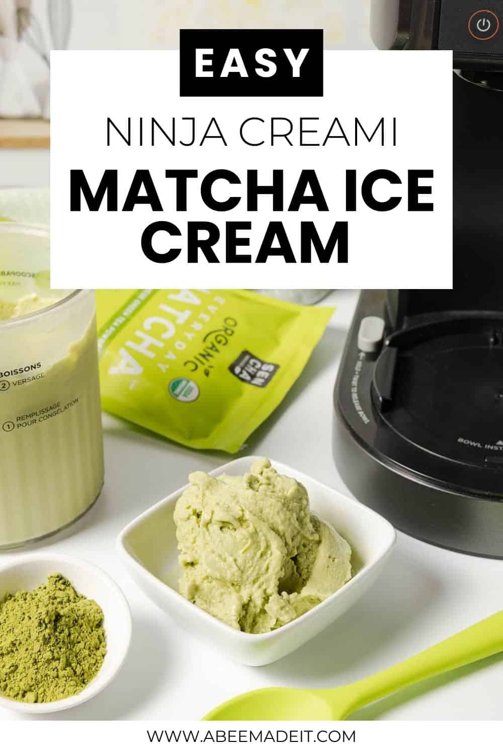 easy vegan matcha ice cream made with the Ninja Creami